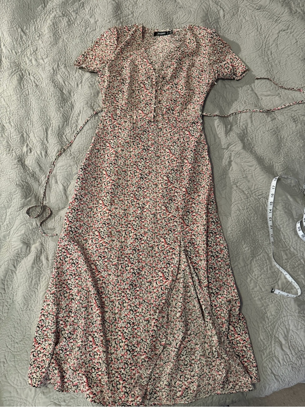 Misguided Floral Tie-Waist Maxi Dress in Pink